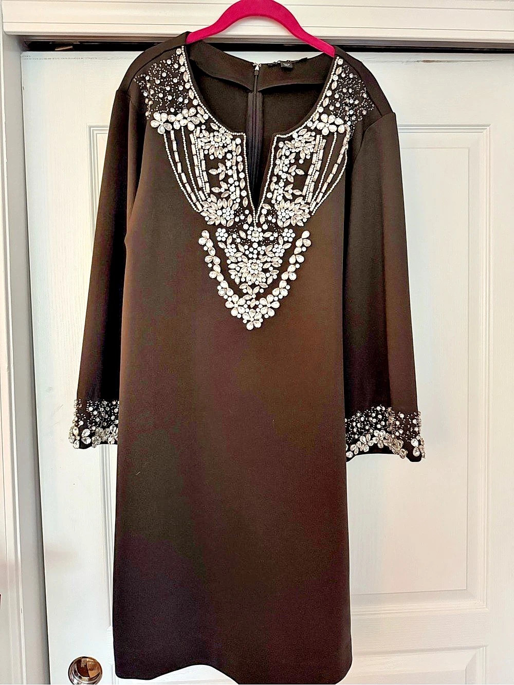 Like New Boston Proper Embellished Neck Midi Dress in Black